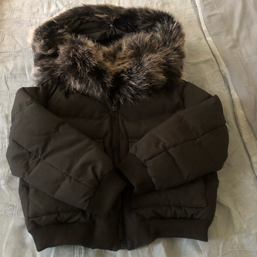 Black Puffer Jacket with Faux Fur Hood